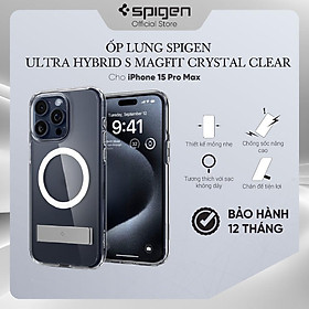 Ốp lưng cho iPhone 15 Pro Max Spigen Ultra Hybrid S Magfit Crystal Clear - Hàng chính hãng