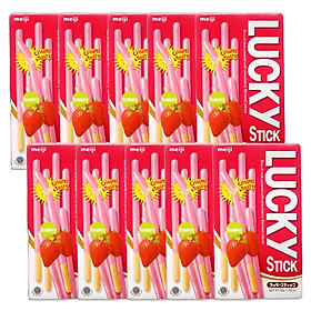 Lốc 10 Bánh que Meiji Lucky stick strawberry 45g