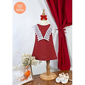 Đầm Bé Gái Tamiuy Linen Phối Ren Cổ Tròn Ren Chữ V, Đầm Xòe Bé Gái Dạo Phố, Diện Tết,Size 10–40kg