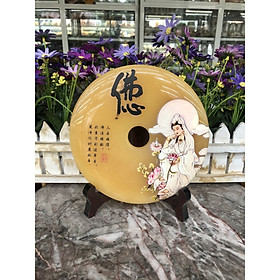 Đồng tiền đồng điếu may mắn phong thủy vẽ tranh chiêu nạp tài lộc đá ngọc hoàng long - Đường kính 16 cm