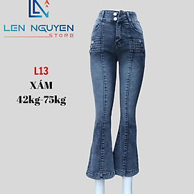 L13_Quần Jean Nữ Ống Loe Lỡ 90cm Thiết Kế Dễ Thương, Quần Loe jean (Bò) Nữ Vải Cao Cấp Co Giãn - Xám