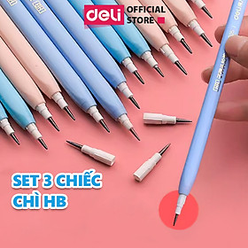 Set 3 bút chì khúc học sinh HB Deli màu pastel ngẫu nhiên có thể thay thế ngòi, an toàn cho trẻ em khi sử dụng