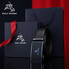 Thắt Lưng Nam Dây Nịt Nam Da Bò Cao Cấp POLO MEISDO Khóa Tự Động Da Thật 100 BH 24 tháng - Mặt xanh hộp giấy