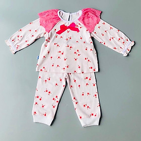 Bộ quần áo dài bé gái tọa tiết Hoa nhí ren hồng thun cotton - AICDBGQD3T39 - AIN Closet