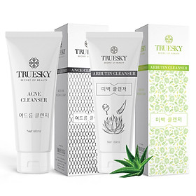 Combo 2 sữa rửa mặt tạo bọt Truesky (sữa rửa mặt nha đam trắng da 60ml + sữa rửa mặt than hoạt tính ngừa mụn 60ml)