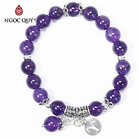 Vòng tay đá thạch anh tím charm 12 cung hoàng đạo bạc size hạt 8mm - Ngọc Quý Gemstones 