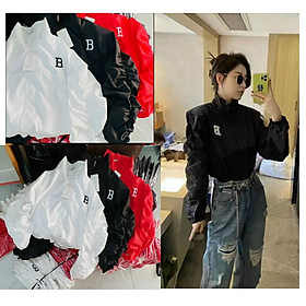 Áo khoác dù nữ 2 lớp phối màu kiểu dáng croptop full ziper THÊU CHỮ B cực đẹp có dây rút lai