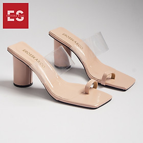 Dép cao gót Erosska thời trang mũi vuông xỏ ngón phối mica trong cao 9cm EM037