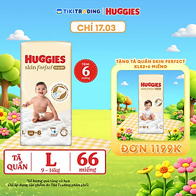 Tã quần Huggies Skin Perfect L Super Jumbo 60+6 miếng với 2 vùng thấm giảm kích ứng da