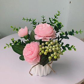 Mua Hoa lụa  Chậu hoa sứ mini cắm sẵn trang trí kệ tủ  để bàn trà nhiều mẫu flower-01