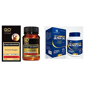 Bộ sản phẩm phát triển thể chất toàn diện: Viên Canxi Nano NZ Ultra cal và Viên đa vitamin GO Multi Teen Every Day