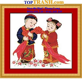 Mua Tranh thêu chữ thập đám cưới cô dâu chú rể tiên đồng ngọc nữ X266 chưa thêu