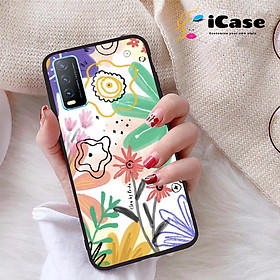 Ốp lưng iCase dành cho Vivo Y20i chất liệu viền dẻo lưng cứng nhám TPU có hai lỗ xỏ dây đeo in nổi 4D hình bộ sưu tập HOA 11