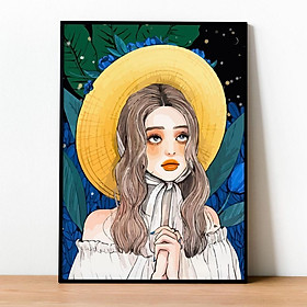 Tranh số hóa Cô gái ước nguyện đã căng khung 40x50cm