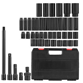 1/2 Drive Metric Impact Socket Set | 45 Piece Deep and Shallow Assortment | Metric Sizes 9mm to 32mm | Top Grade Chrome Vanadium Steel | Extension Bars | Universal Joint and Adapter