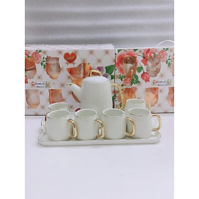Mua Bộ ấm chén kèm khay sứ pha trà trắng trơn
