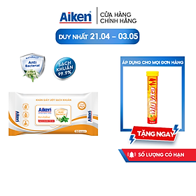 Aiken Khăn Ướt Sạch Khuẩn Chiết Xuất Bạc Hà 50 Tờ