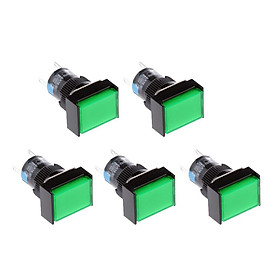5 pieces DC 12V Push Button Momentary Self Reset Square Switch with LED Light 5 Pin 16mm Green