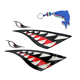 2 Pieces Shark Teeth Mouth Decals Stickers + Blue Dolphin Floating Key Chain Key Ring Keychain Keyring