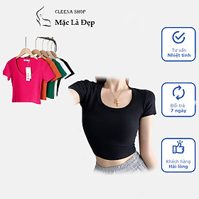 Áo Thun Croptop Ngắn Tay Cổ Chữ U Khoét Ngực Gợi Cảm Cho Nữ hottrend siêu xinh cotton co giãn