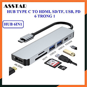 Mua Hub Type C To HDMI 6in1 Chuẩn HDTV  Cổng Chuyển Đổi Type C  Dùng Cho Smartphone  Tivi  Laptop  PC  Máy Chiếu - Hàng Chính Hãng