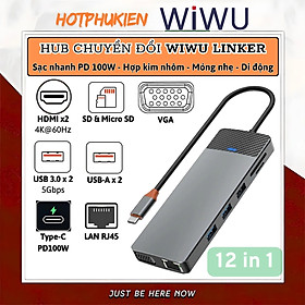 Mua Hub chuyển đổi chia cổng USB-C 12in1 sạc nhanh 100W trang bị USB 3.0 +PD Type-C + Micro SD  SD + HDMI 4K@60Hz  LAN RJ45  VGA hiệu WIWU Linker 12in1 cho Macbook Laptop cho iPhone - Hợp kim nhôm  vừa sạc vừa xuất màn hình và truyền dữ liệu - Hàng nhập khẩu