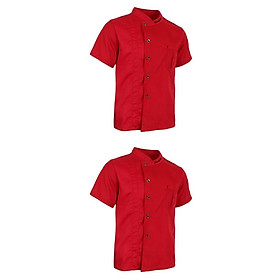 2 Pieces Chef Jackets Coat Short Sleeves Shirt Kitchen Uniforms