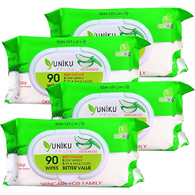 Combo 4 Gói Khăn Ướt Yuniku 90 Tờ Không Hương ( 90 tờ x 4 )