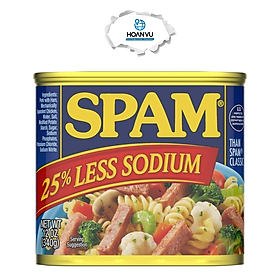 Thịt hộp Spam Less Sodium 25% 340g giảm mặn - Lốc 8 hộp nhập Mỹ