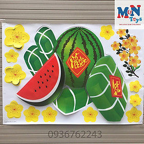 Decal 3d (sticker) dán kính Việt Nam trang trí Tết (mẫu Bánh trưng dưa hấu)