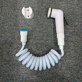 Đầu vòi xịt vệ sinh tăng áp nhựa ABS màu trắng - Dây mềm cho vòi xịt vệ sinh uốn hình lò xo bằng nhựa PU dài 1M  - màu trắng