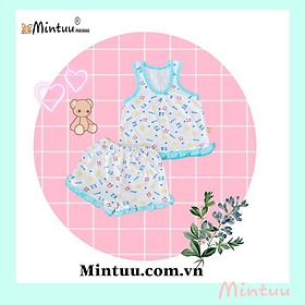 Bộ quần áo ba lỗ cho bé gái thương hiệu Mintuu, chất liệu cotton 100