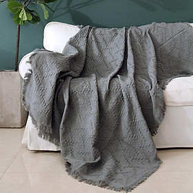 Chăn thảm phủ ghế sofa đan len tua rua màu xám lưới PA9466