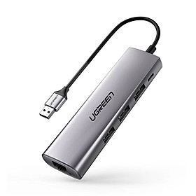 Mua Hub usb 3.0 ra 3 cổng + RJ45 Gigabit Ethernet nguồn micro usb 20CM màu xám Ugreen 266HUB60812CM Hàng chính hãng