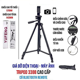 Chân tripod YunFeng 3388 kèm remote bluetooth - Giá đỡ 3 chân chuyên dụng cho máy ảnh, ĐT, DSLR cải thiện độ ổn định khi chụp ảnh và quay phim