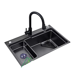 Mua  Cao Cấp  Bồn chậu rửa chén bát 1 hố lớn nano đen 75x46cm dày 3.5 li
