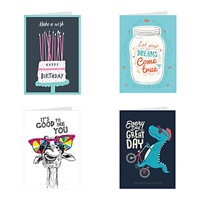 Thiệp sinh nhật, thiệp chúc mừng - combo 4c thiệp Grey 7.5x10.5cm (483)