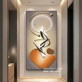 Mua (ẢNH THẬT) Tranh treo tường đồng hồ cách điệu họa tiết màu cam bo viền kèm đinh treo