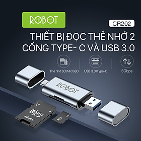 Mua Thiết Bị Đọc Thẻ Nhớ ROBOT CR202 - 2 Đầu Type-C Và USB 3.0  Khe Cắm Thẻ Nhớ SD/Micro SD - Hàng Chính Hãng