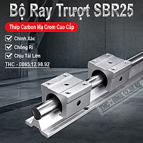 Thanh Ray Trượt Tròn Có Đế Phi 25mm (1 Thanh Ray SBR25 + 2 Con Trượt SBR25UU) Ray Trượt Thép Chính Xác Độ Bền Cao Tải Lớn