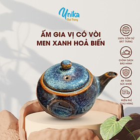 Mua Ấm mắm dẹt men xanh hỏa biến - Lọ gia vị có vòi - ấm đựng nước chấm gốm Unika Bát Tràng
