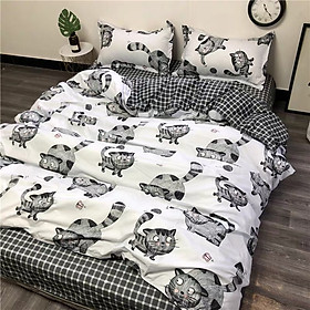 Bộ chăn ga gối cotton PL1 - Mèo Ghi (SP000719) - Tặng 01 móc khóa Houston