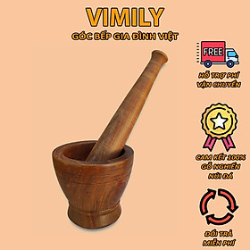 Mua Cối chày gỗ nghiến Tây Bắc núi đá giã thức ăn gia vị VIMILY kích thước 18cm