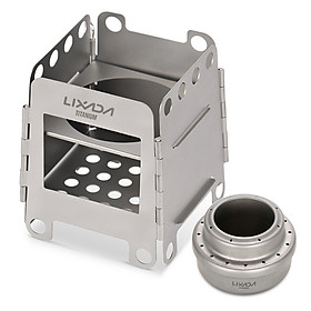 Lixada Portable Titanium Lightweight Folding Wood Stove Pocket Stove with Mini Alcohol Stove for Outdoor Camping