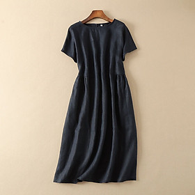 Đầm suông nữ 2 túi tay ngắn chất đũi mát nhẹ Da76