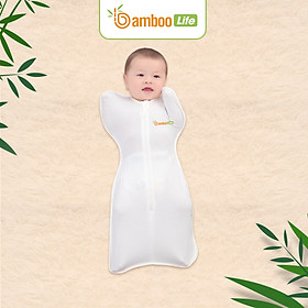 Nhộng chũn Quấn chũn sợi tre Bamboo Life BL069 hàng chính hãng cho bé Túi ngủ cho bé giúp bé ngủ sâu chống giật mình  - M - Trắng