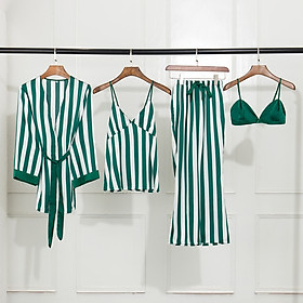 Combo 4 Món Đồ Ngủ Kèm Choàng B909 Lụa Quảng Châu Xinh Xắn