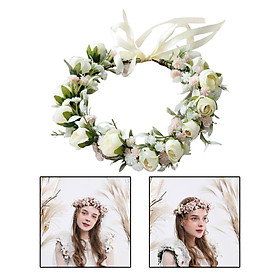 Flower Headband Head Garland Hair Wreath with Adjustable Ribbon Floral Garland Crown for Wedding Party Valentine's Day Hair Band Photo Props