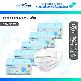 [HỘP - FAMAPRO MAX] - Khẩu trang y tế kháng khuẩn 4 lớp Famapro Max (40 cái/ hộp) - COMBO 5 HỘP