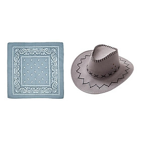 Western Cowboy Hat with Bandana Halloween Costume Summer Adults Cosplay Accessories Cowgirl Hat for Dress Up Beaches Outdoor Birthday